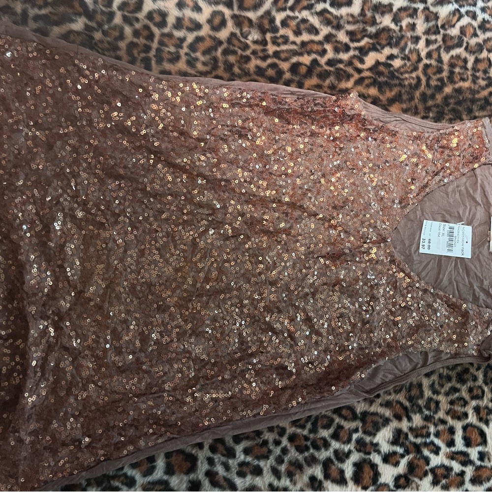 Pleione Rose Gold Sequin V-Neck Top